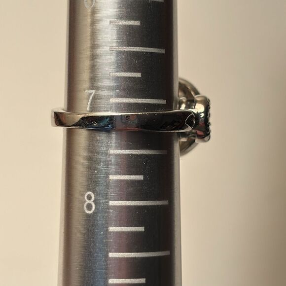 Round Cut Yellow Stone Ring with ornate halo in silver tone circular setting - Picture 5 of 5